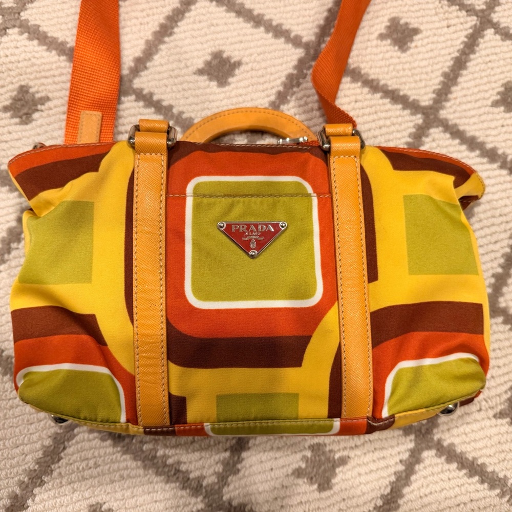 Prada Orange and Green Geometric Shoulder Bag